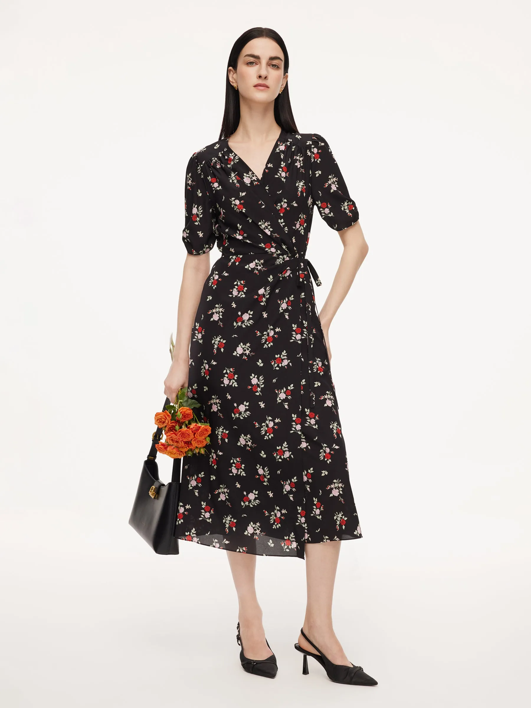 16MM Mulberry Silk Floral Print Women Maxi Wrap Dress sold by Goelia