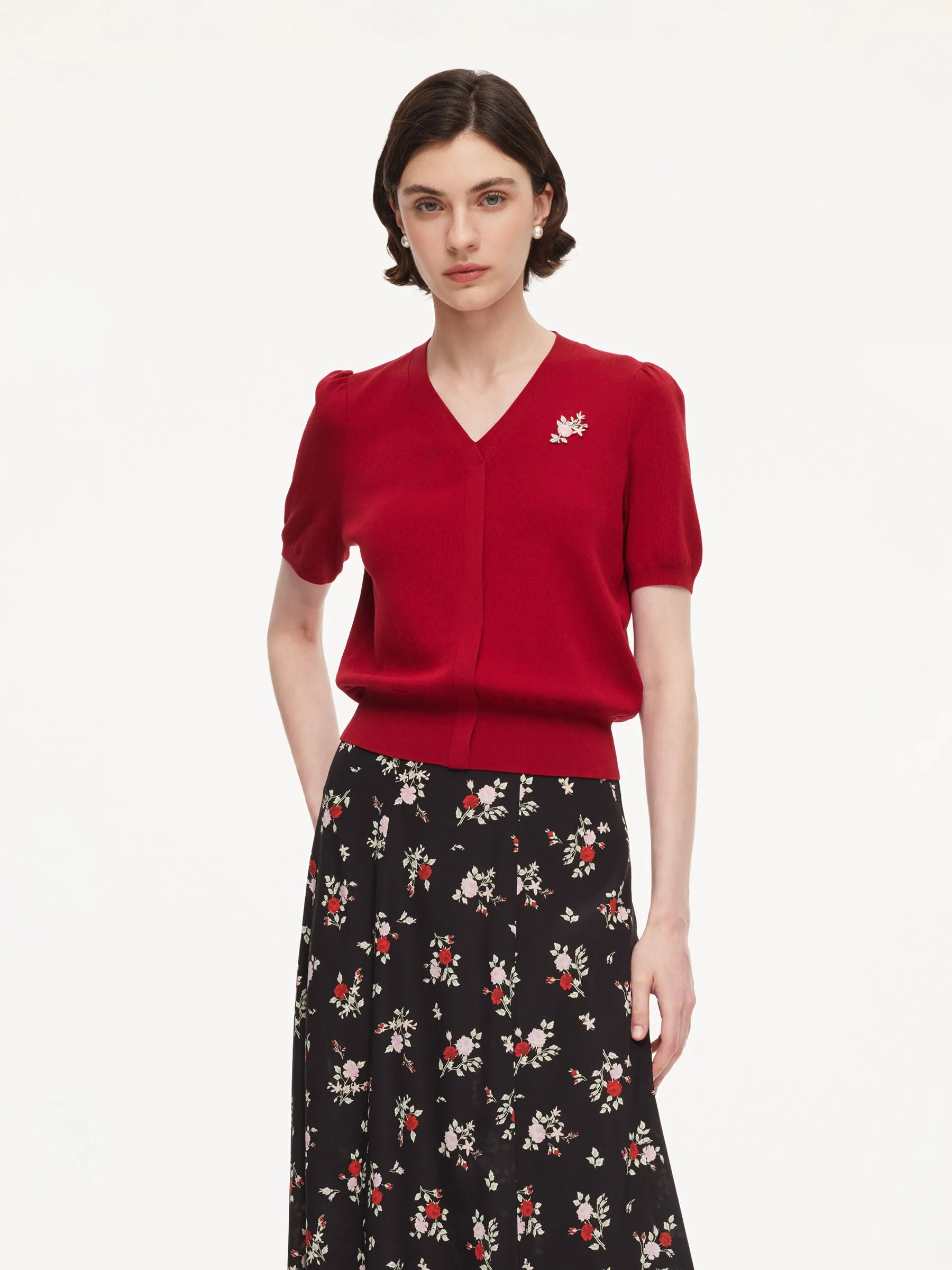 Tencel Blend Floral Embroidered Women Knit Top sold by Goelia