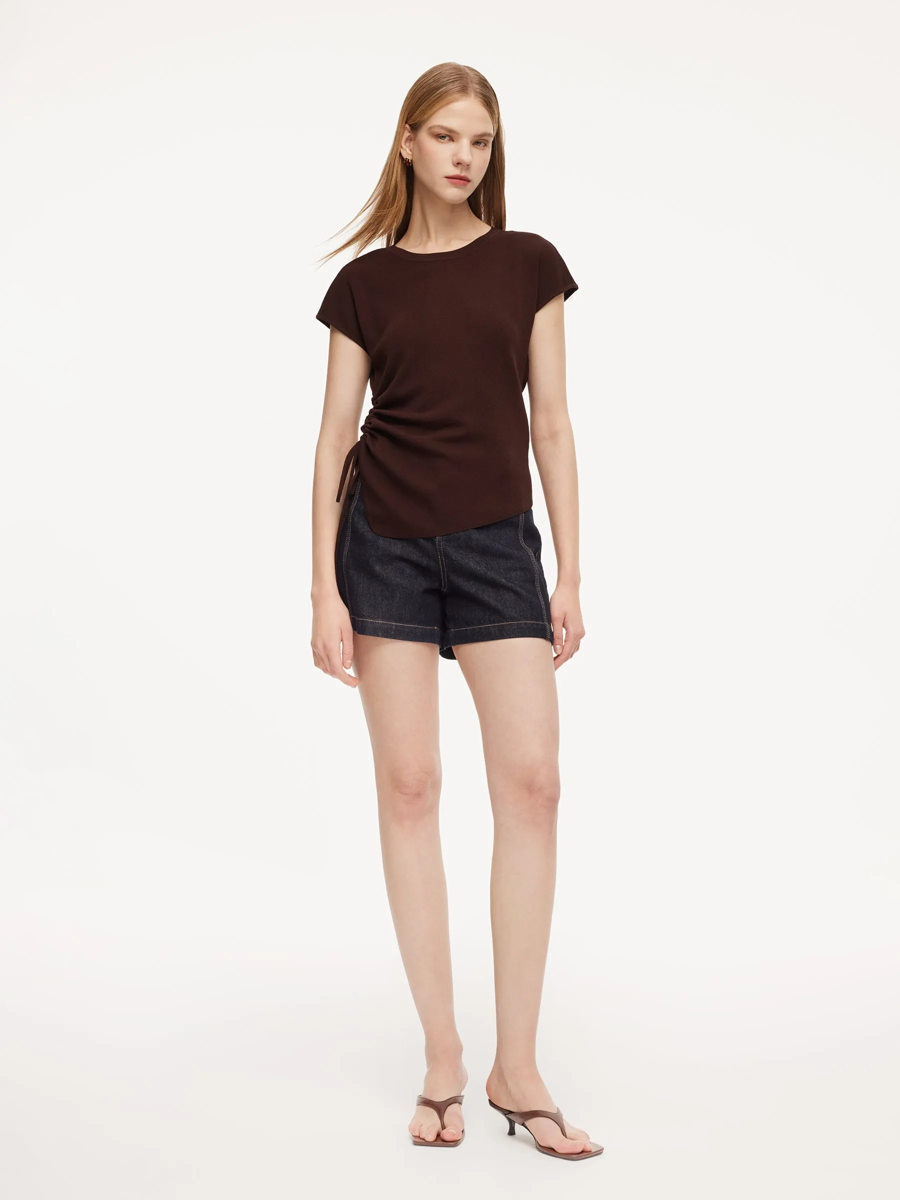 Lyocell Blend Side Drawstring Women Asymmetric Knit Top sold by Goelia product image thumbnail 4
