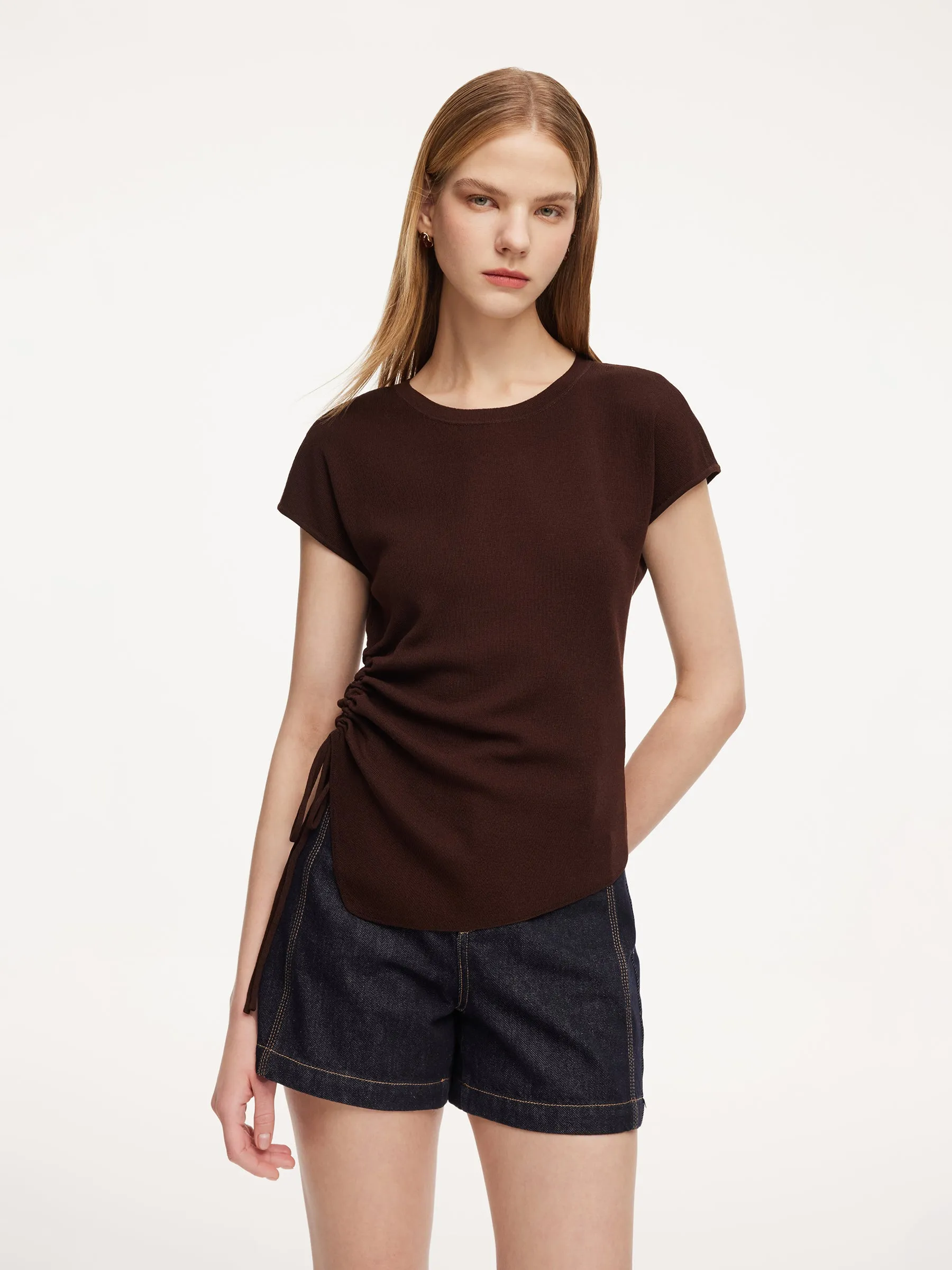 Lyocell Blend Side Drawstring Women Asymmetric Knit Top sold by Goelia product image thumbnail 2