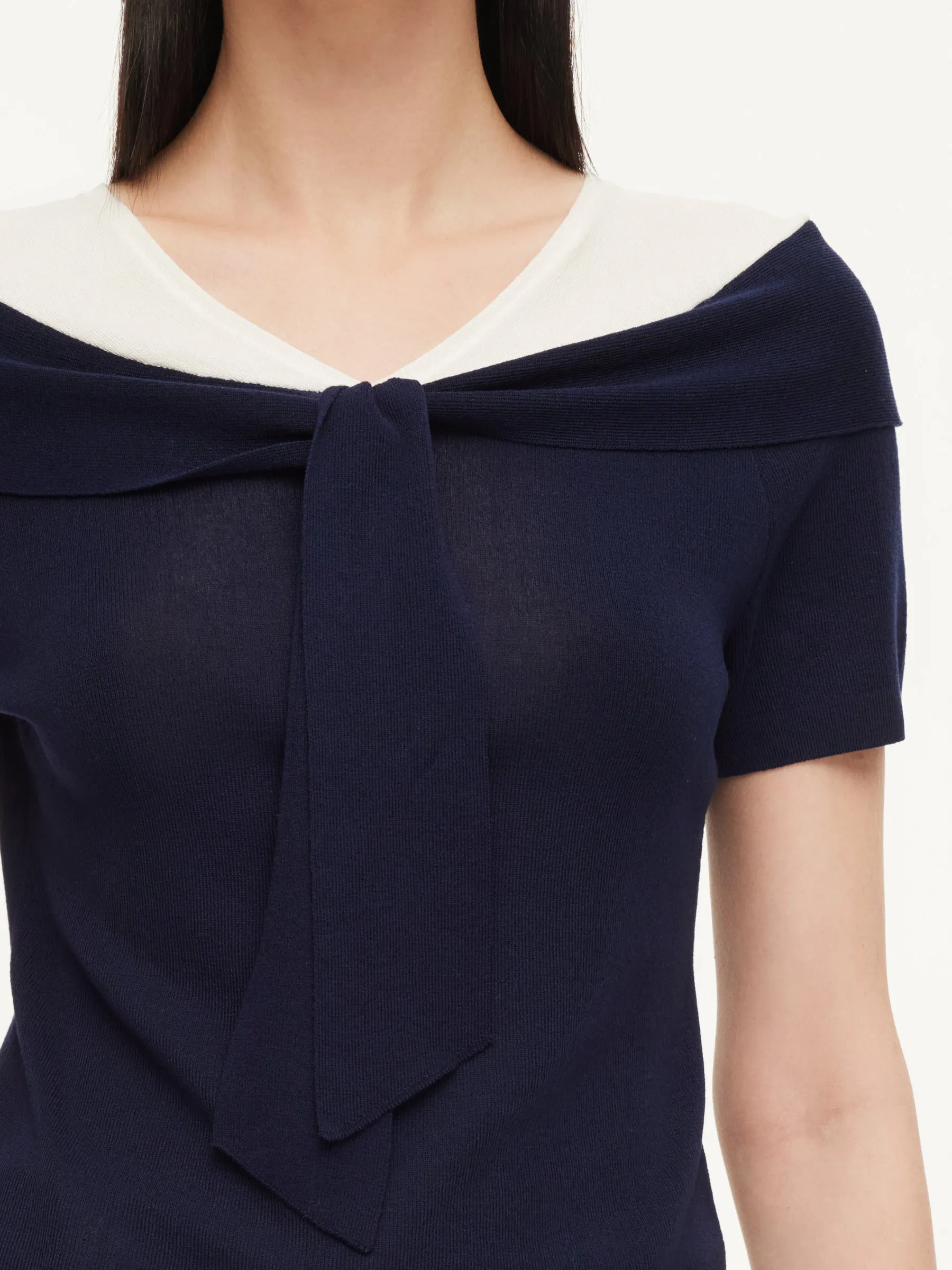 Tencel Blend Color Block Tie Front Women Knit Top sold by Goelia product image thumbnail 5