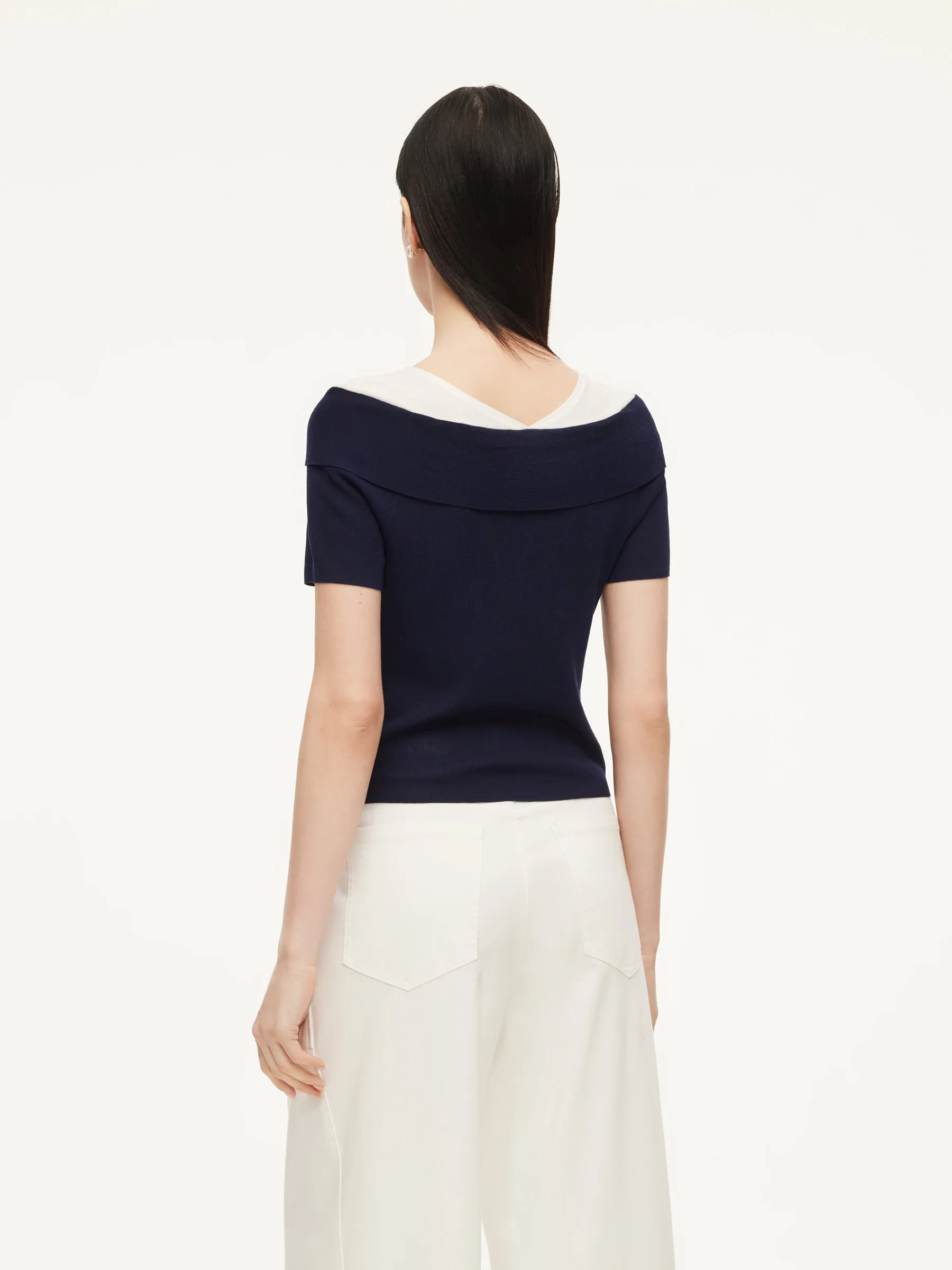 Tencel Blend Color Block Tie Front Women Knit Top sold by Goelia product image thumbnail 4