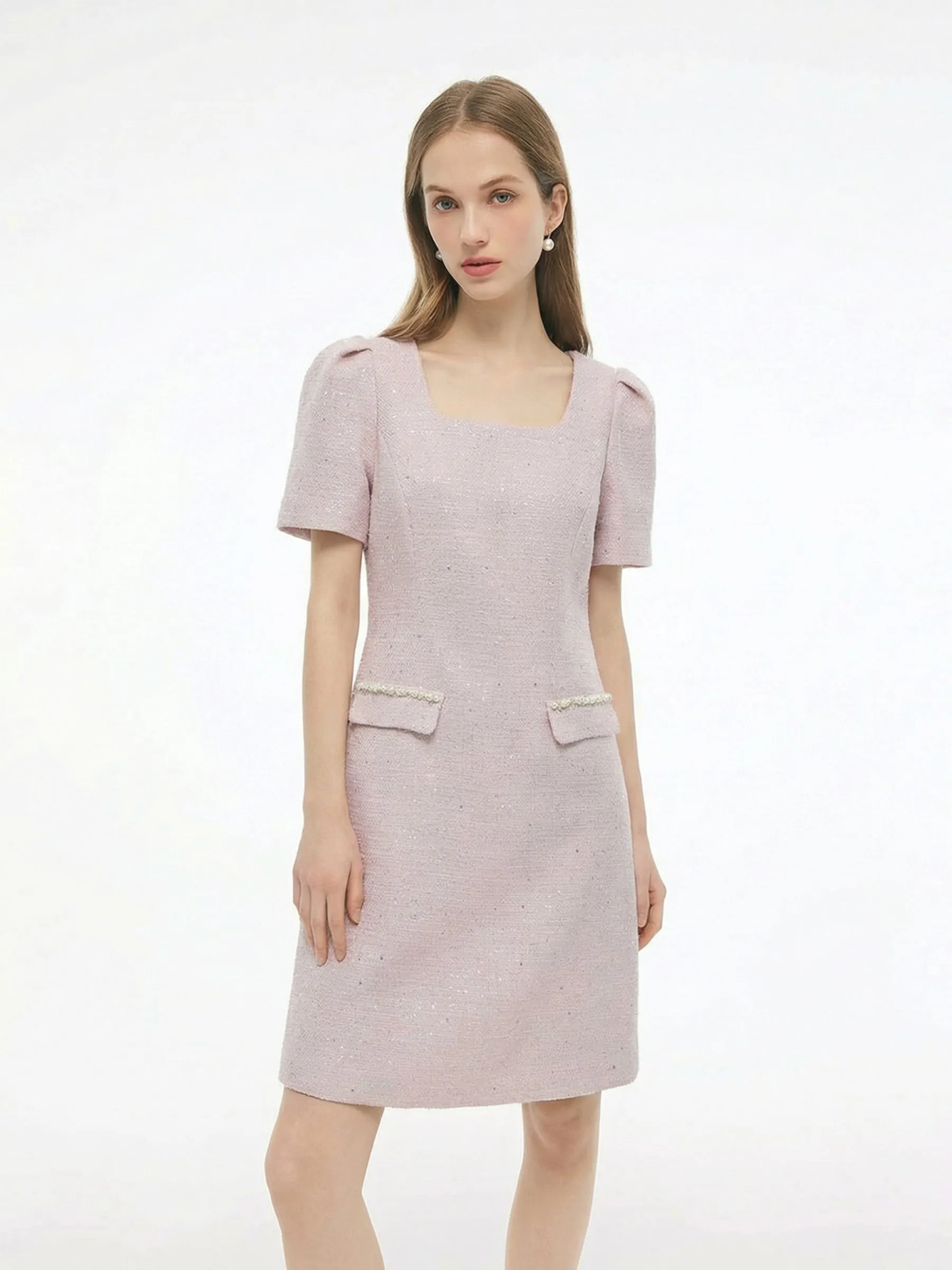 Tweed Square Neck Women Mini Dress sold by Goelia product image thumbnail 4
