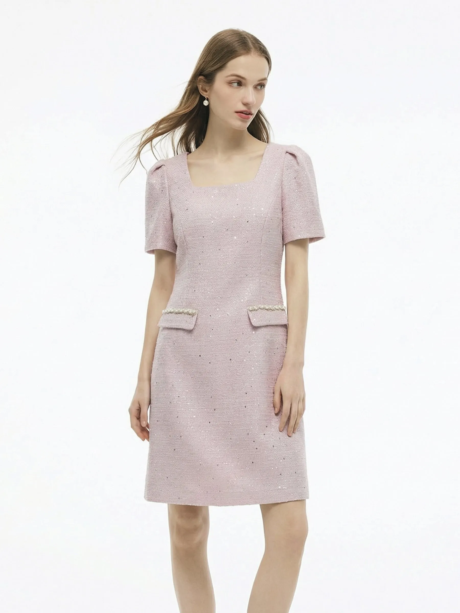 Tweed Square Neck Women Mini Dress sold by Goelia product image thumbnail 3