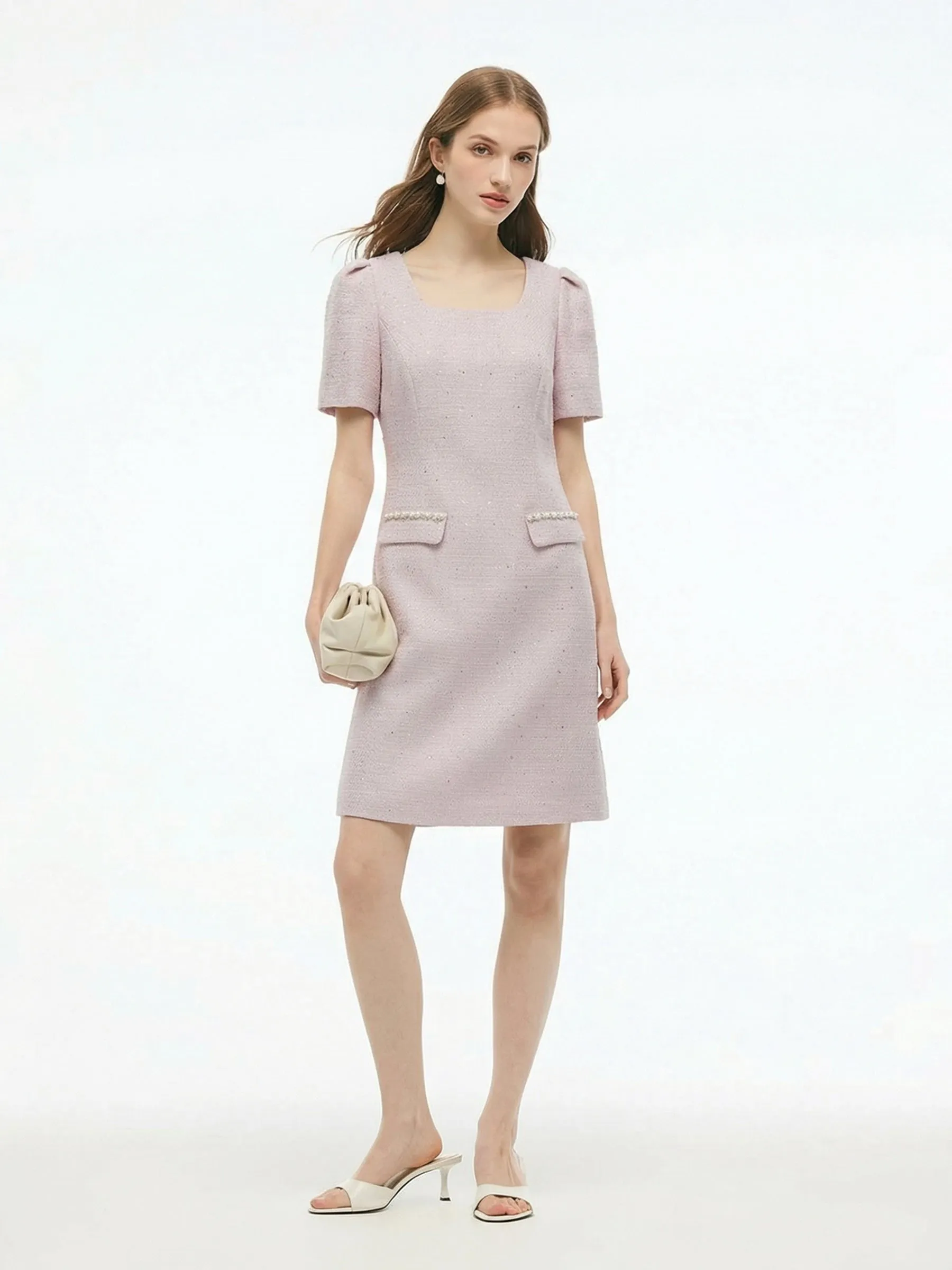 Tweed Square Neck Women Mini Dress sold by Goelia product image thumbnail 2