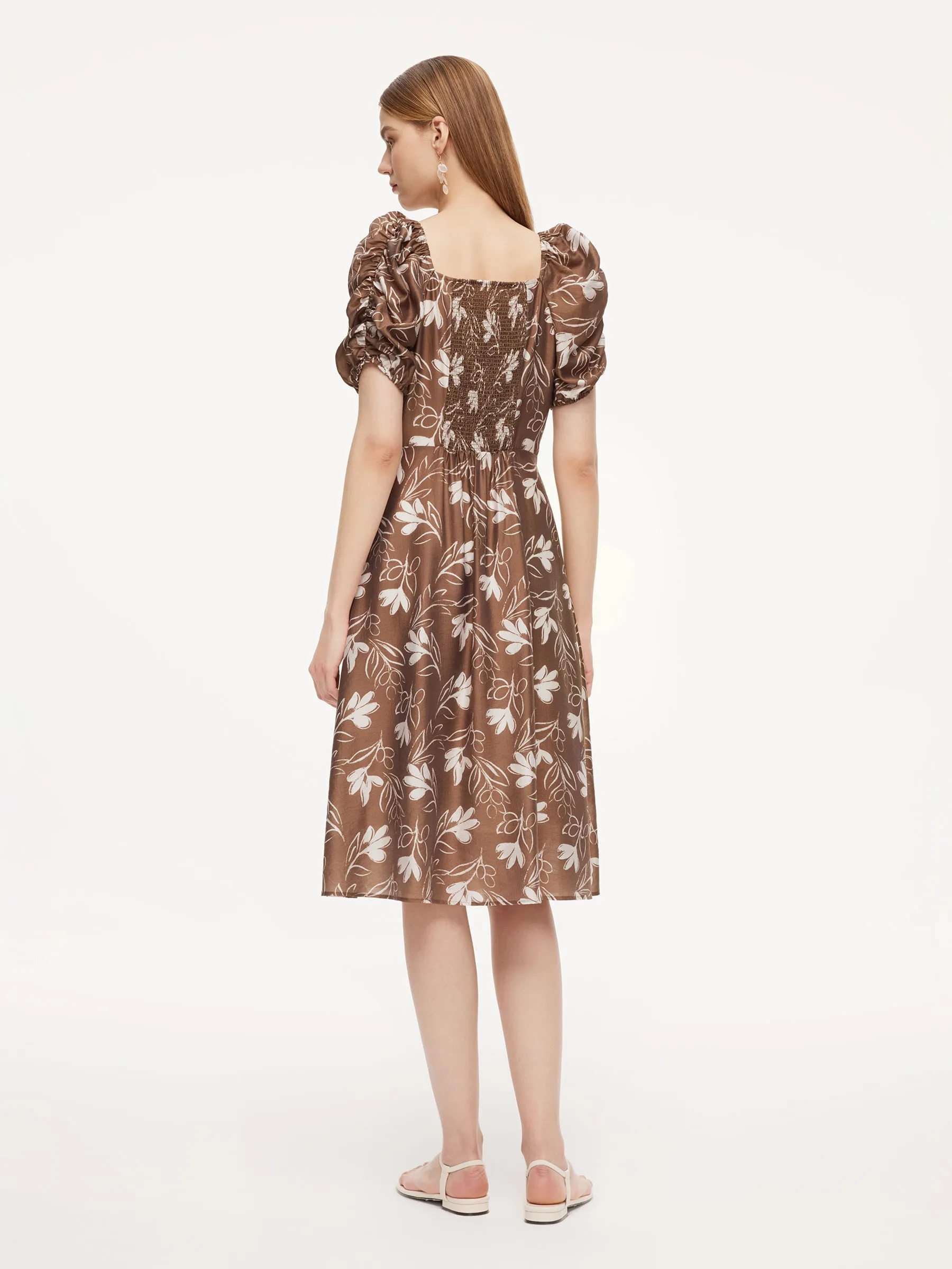 Tencel Blend Floral Print Square Neck Women Midi Dress sold by Goelia product image thumbnail 3