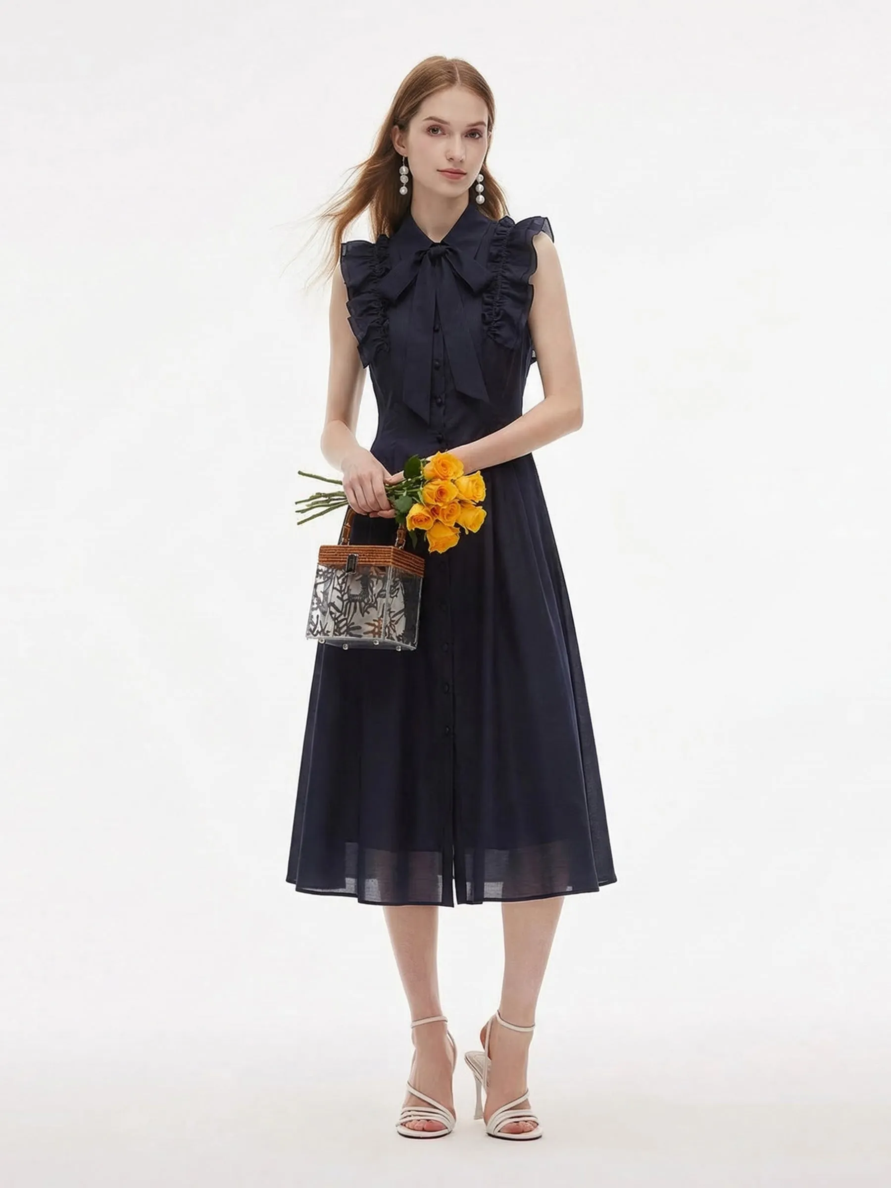 Lyocell Blend Ruffle Women Maxi Dress With Ribbon sold by Goelia product image thumbnail 3