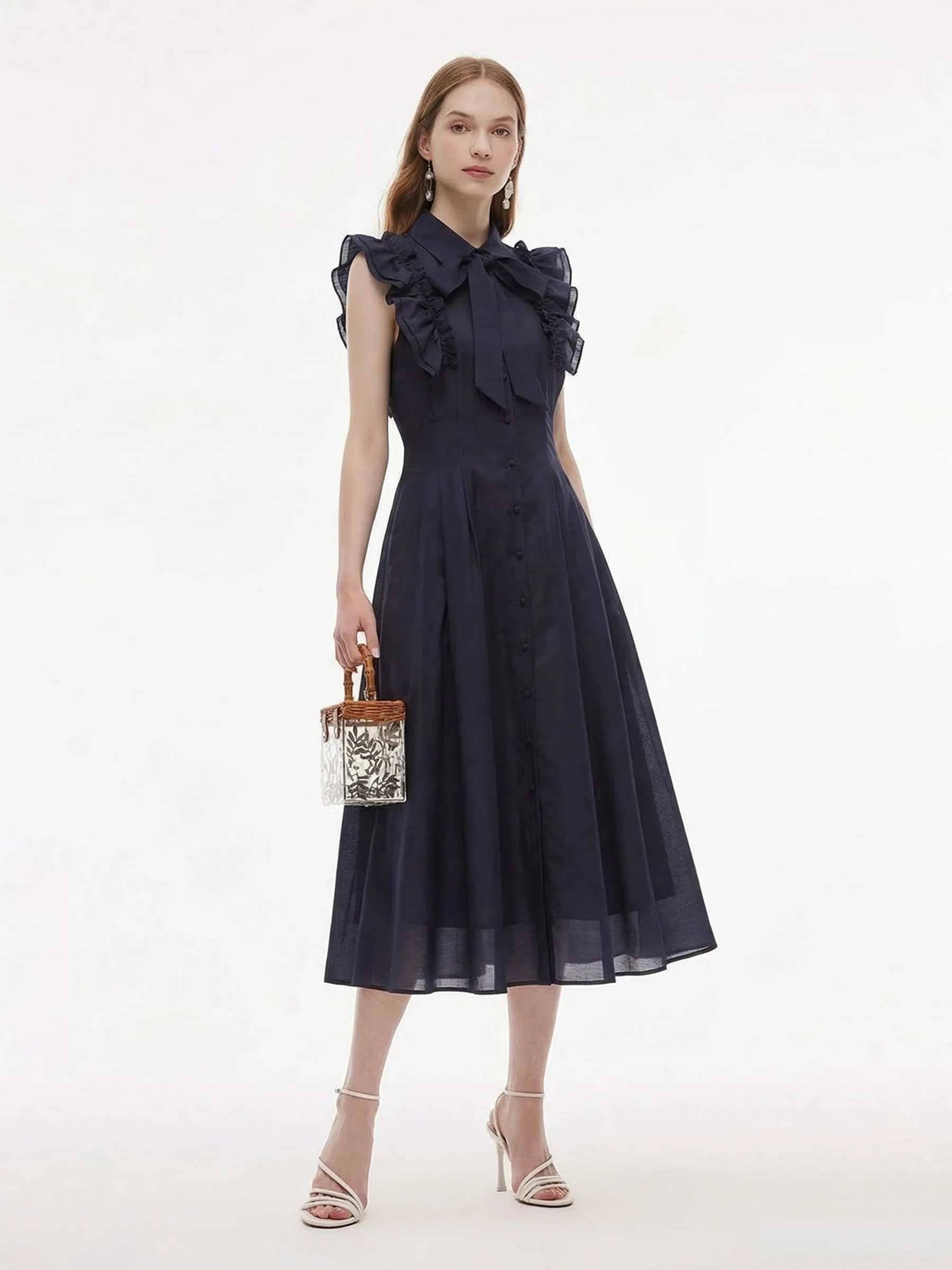 Lyocell Blend Ruffle Women Maxi Dress With Ribbon sold by Goelia product image thumbnail 2