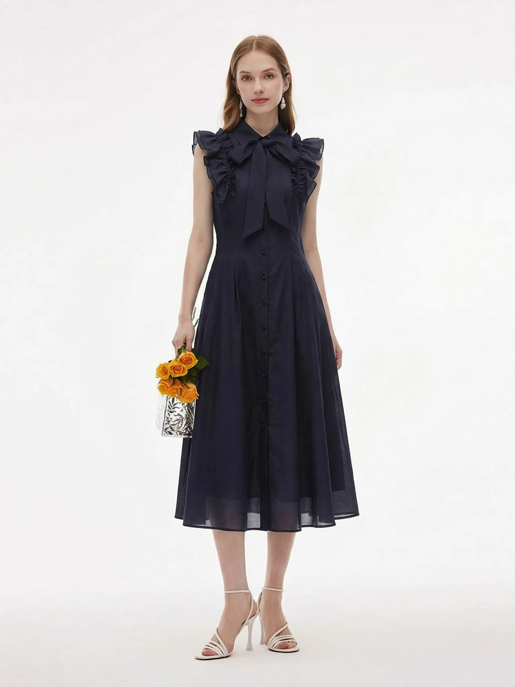 Lyocell Blend Ruffle Women Maxi Dress With Ribbon sold by Goelia