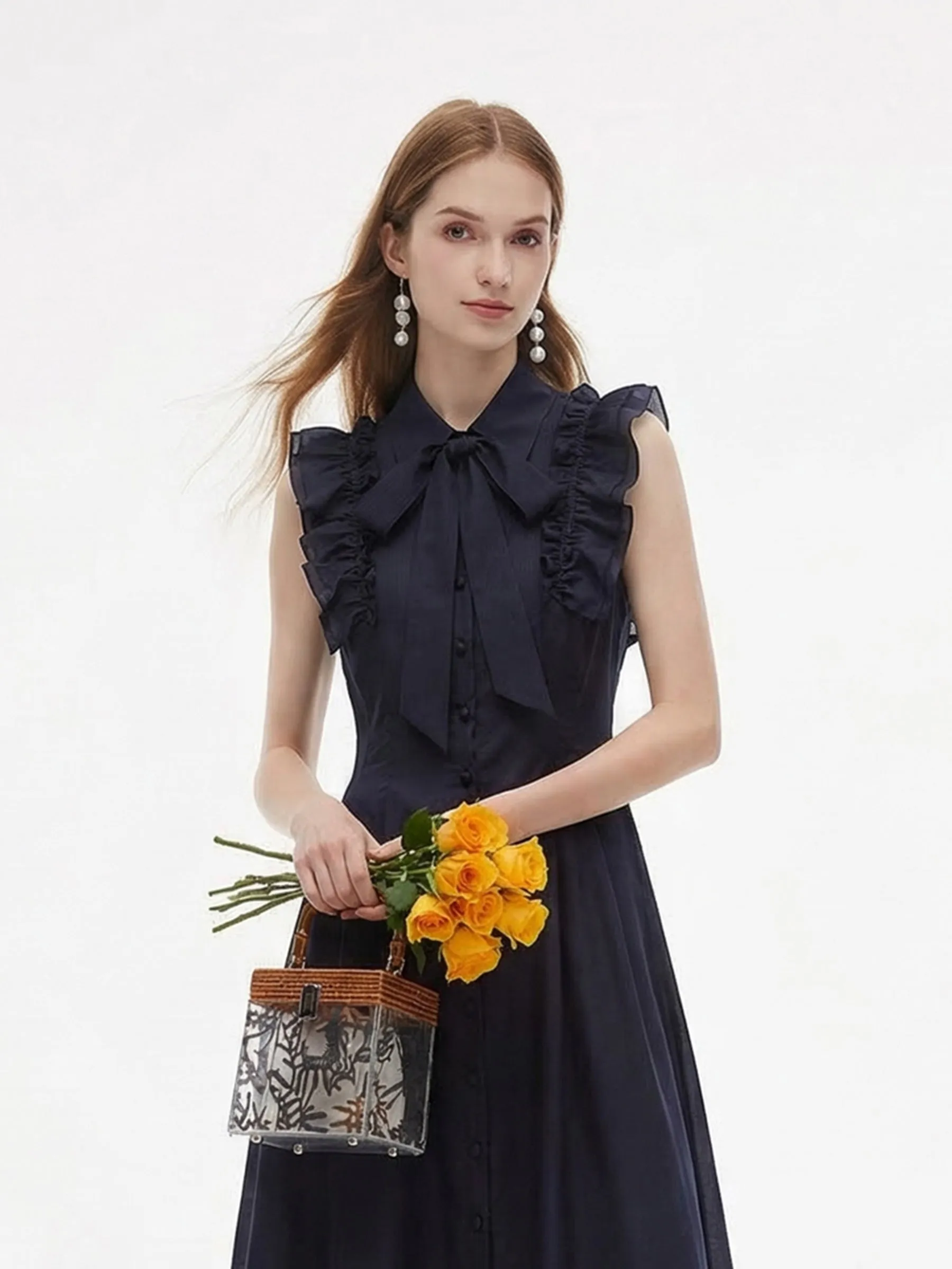 Lyocell Blend Ruffle Women Maxi Dress With Ribbon sold by Goelia product image thumbnail 4