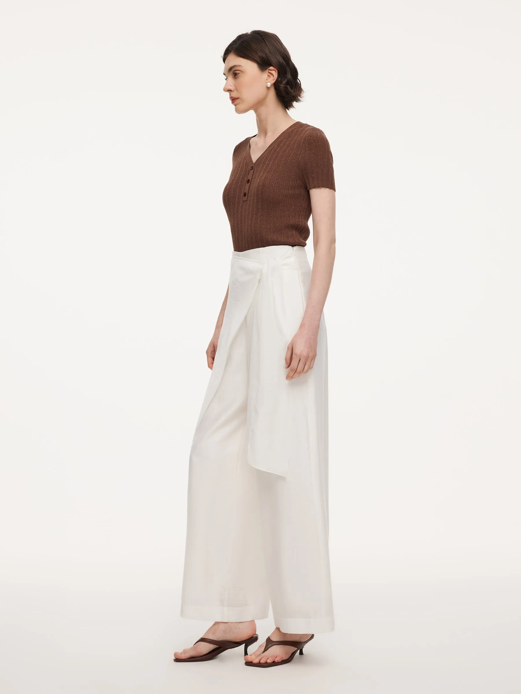 Lyocell Acetate Linen Blend Tie Front Women Pants sold by Goelia product image thumbnail 5