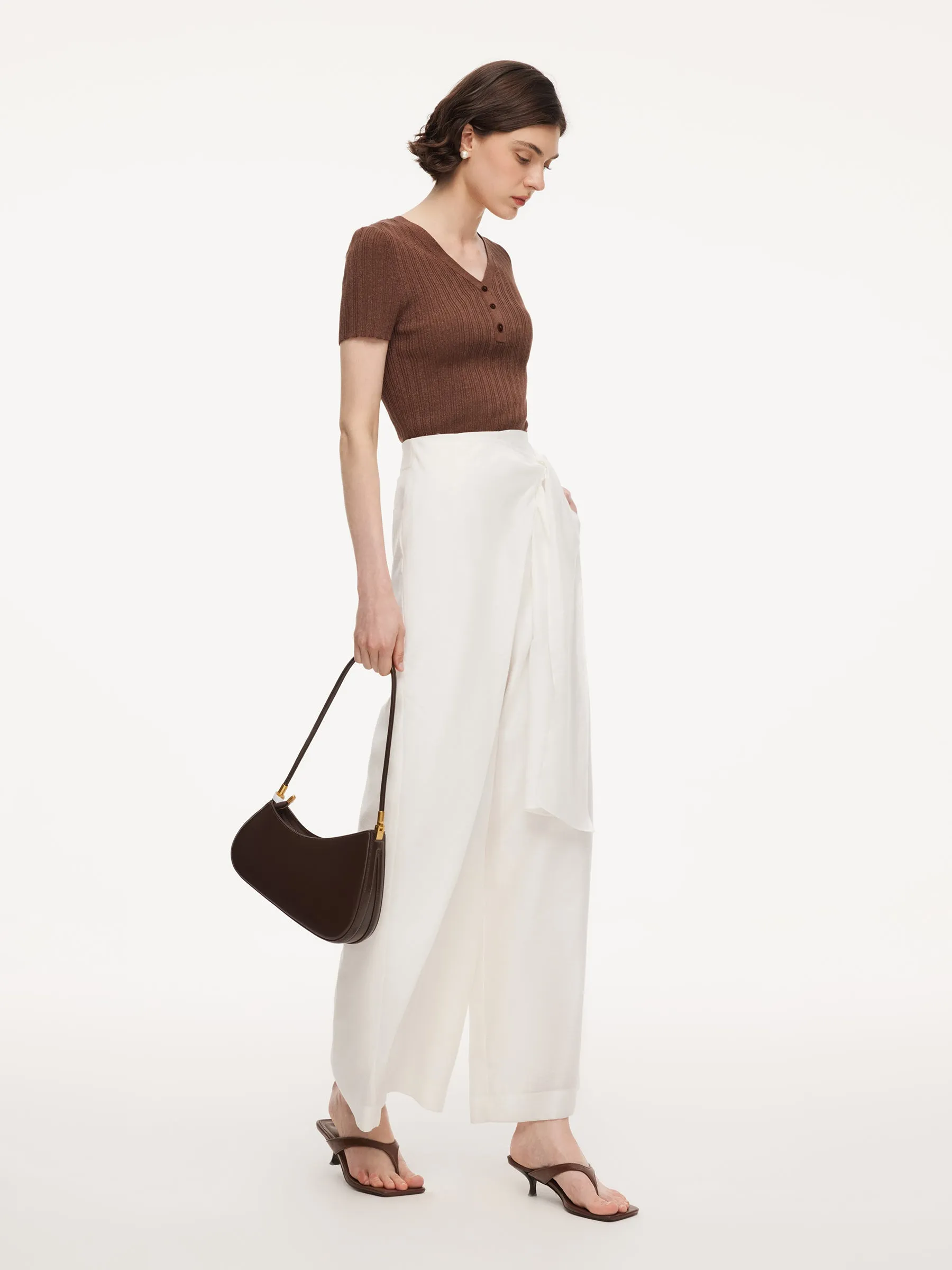 Lyocell Acetate Linen Blend Tie Front Women Pants sold by Goelia product image thumbnail 4