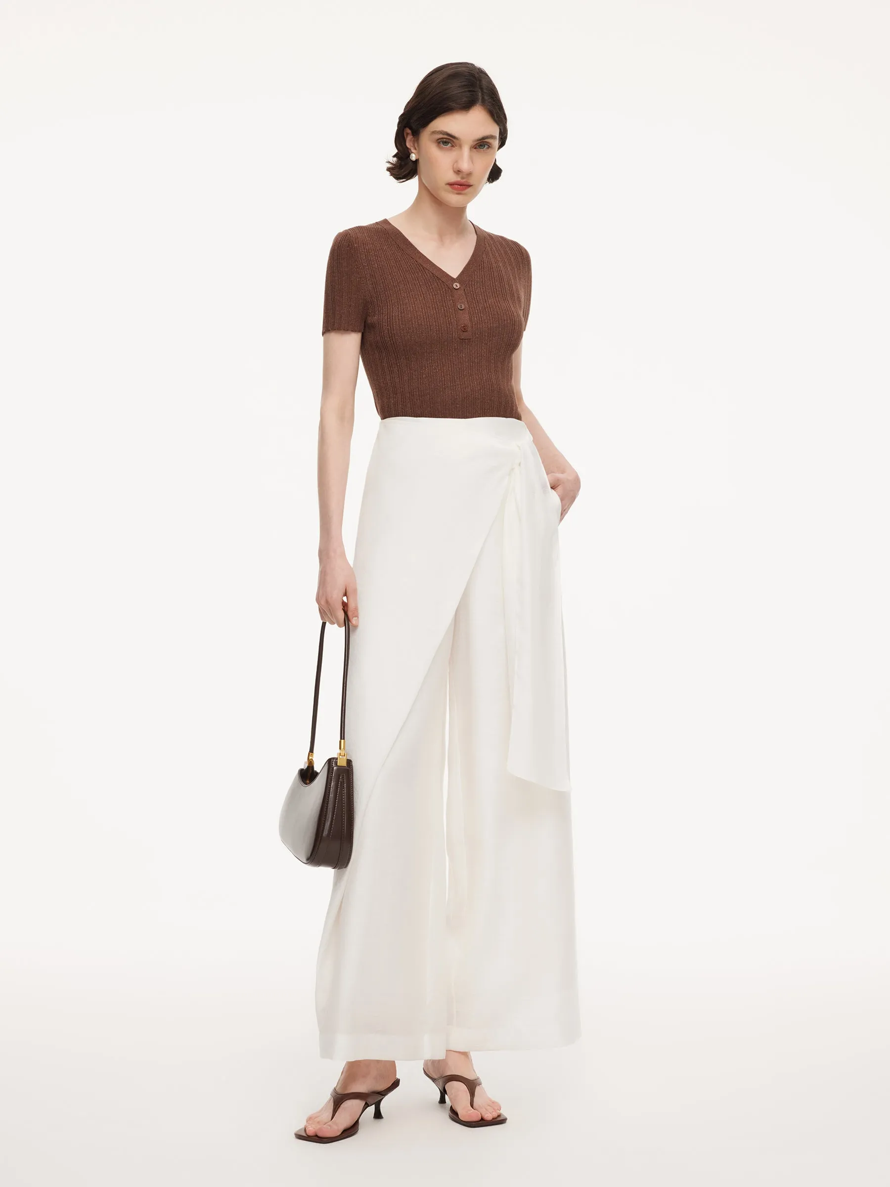 Lyocell Acetate Linen Blend Tie Front Women Pants sold by Goelia product image thumbnail 2