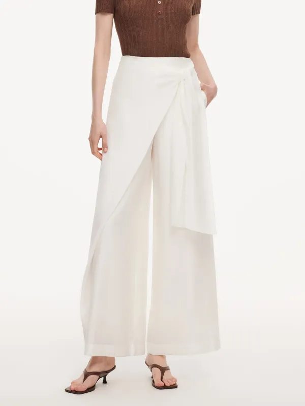 Lyocell Acetate Linen Blend Tie Front Women Pants made by Goelia