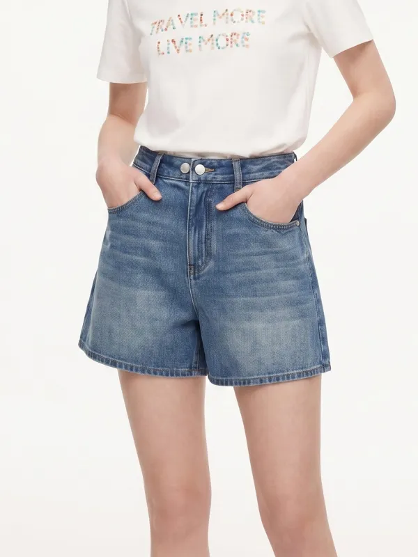 100% Cotton Denim A-Line Women Shorts made by Goelia