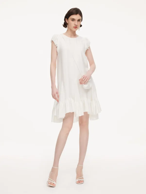 Lyocell Acetate Linen Blend Ruffle Hem Women Mini Dress With Crossbody Bag made by Goelia