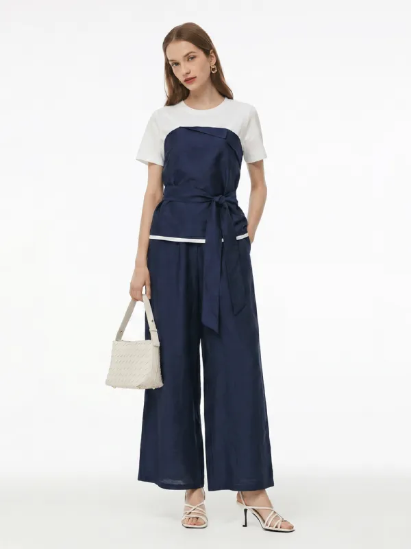 [Preview] Lyocell Cotton Blend Patchwork Top And Pants Two-Piece Set made by Goelia