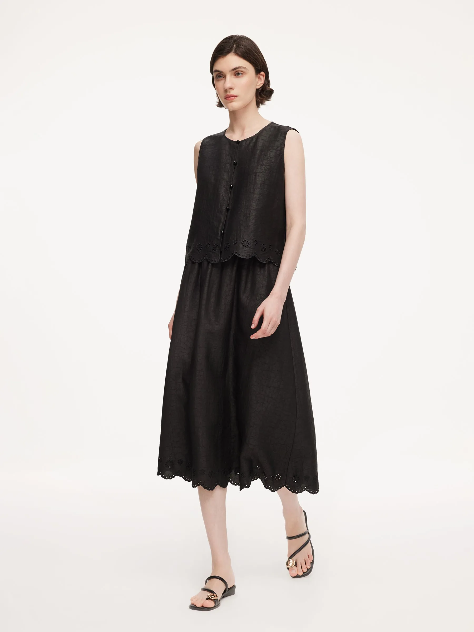 18MM Gambiered Canton Gauze Women Embroidered Hem Vest sold by Goelia product image thumbnail 3