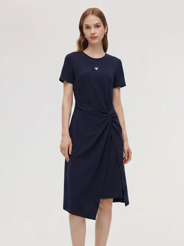 Side Twist Asymmetrical Hem Women Knit Midi Dress made by Goelia