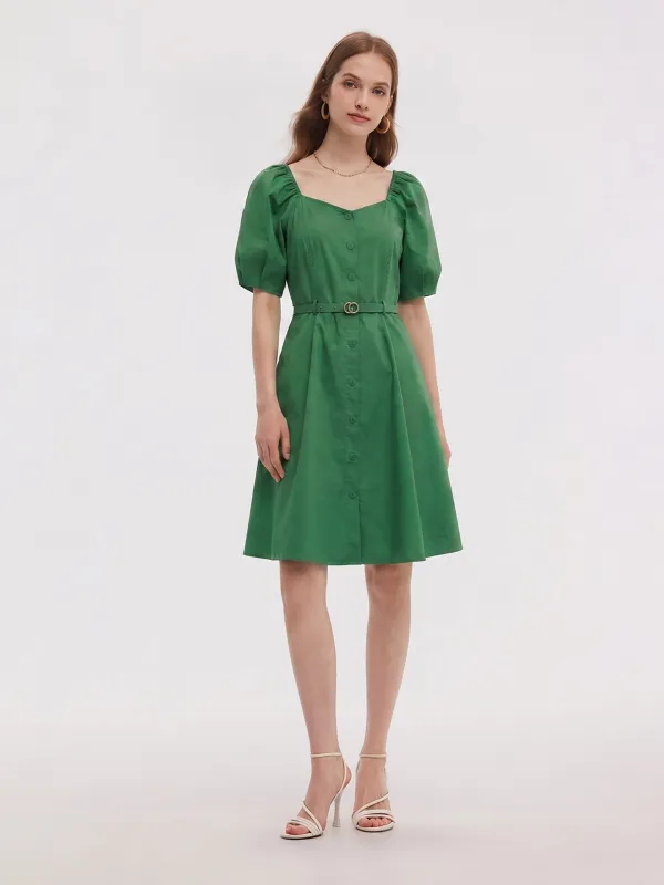 [Preview] Cotton Blend Square Neck Women Belted Midi Dress made by Goelia