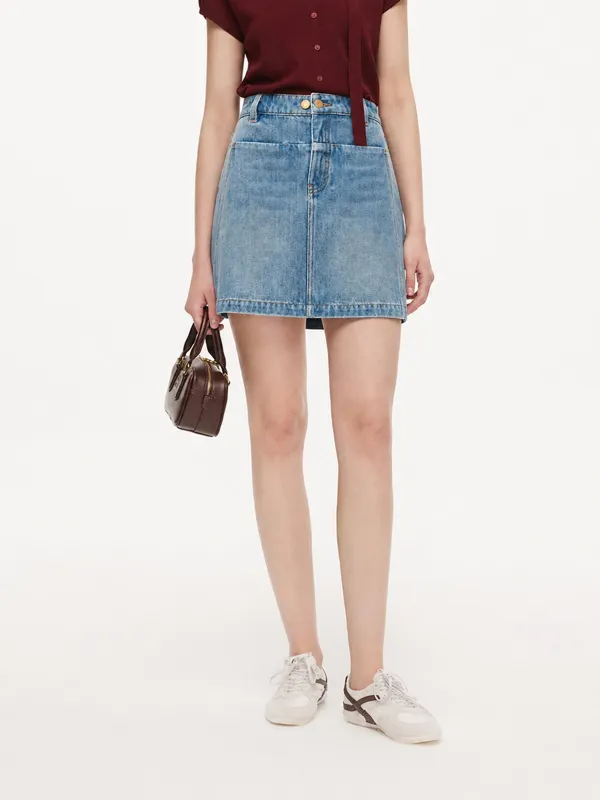 100% Cotton Denim Adjustable Waist Women Skirt made by Goelia