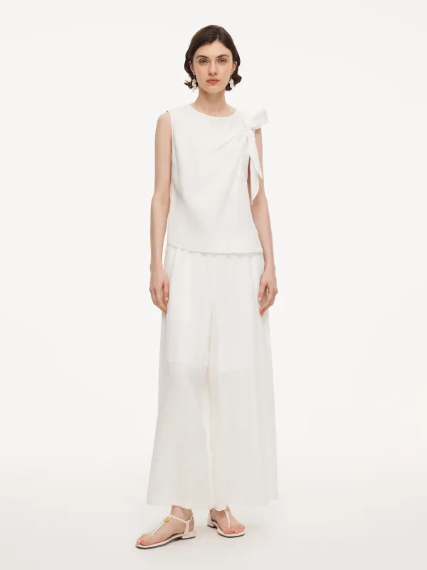 100% Linen Front Knot Tank Top And Pants Two-Piece Set made by Goelia