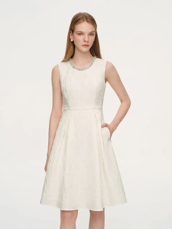 [Preview] Jacquard Beaded Neckline Women Sleeveless Midi Dress made by Goelia