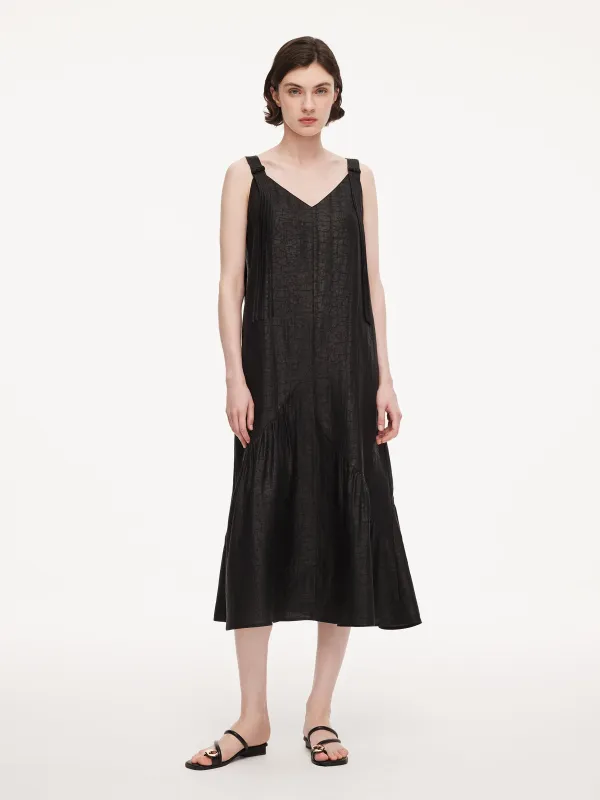 12MM Gambiered Canton Gauze Women V-Neck Sleeveless Maxi Dress made by Goelia