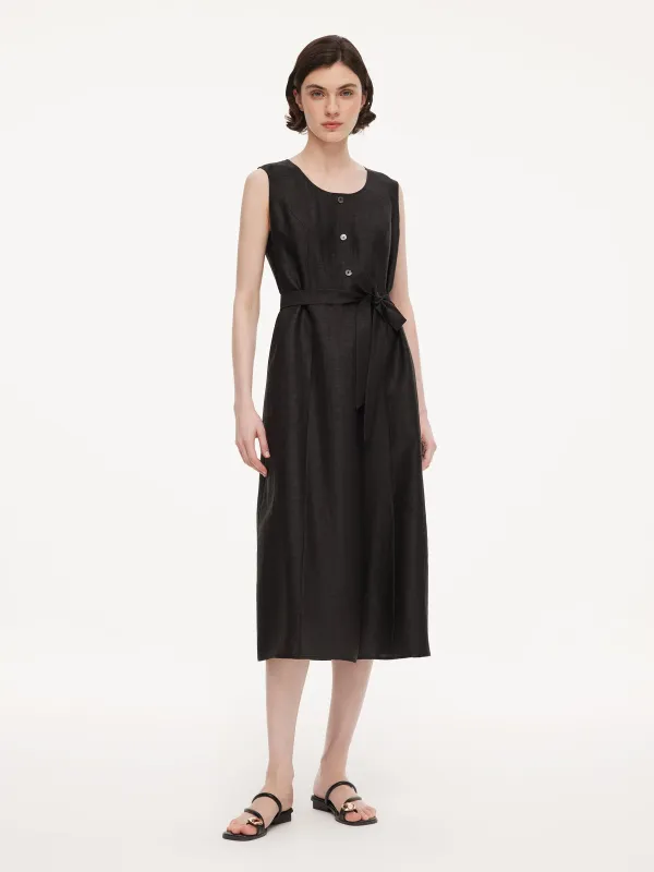 18MM Gambiered Canton Gauze Women Sleeveless Belted Maxi Dress made by Goelia