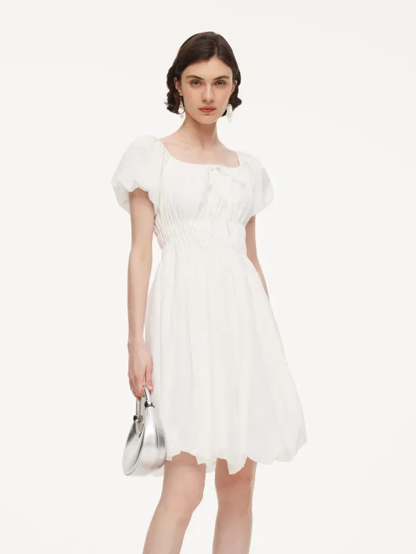 Quick-Dry UV Protection Square Neck Women Bubble Hem Mini Dress With Scrunchie made by Goelia