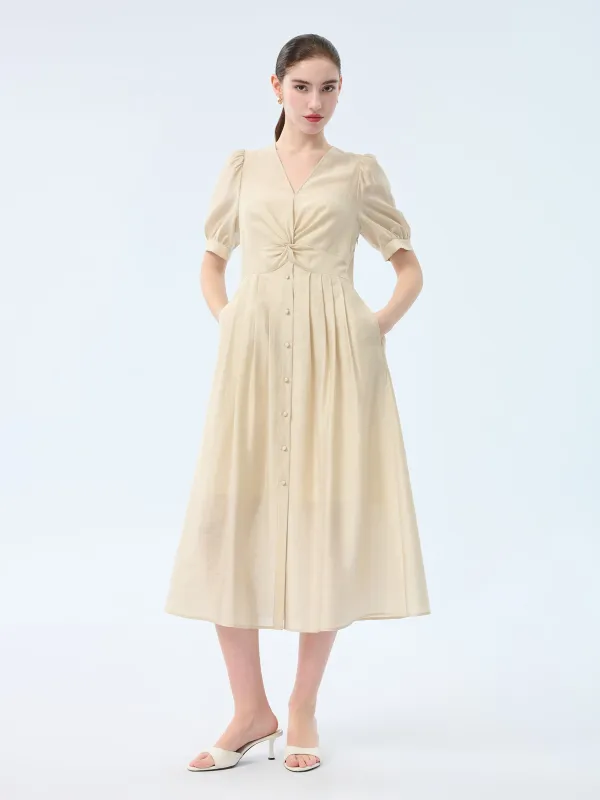 Tencel Acetate Linen Twist Front Women Maxi Dress made by Goelia