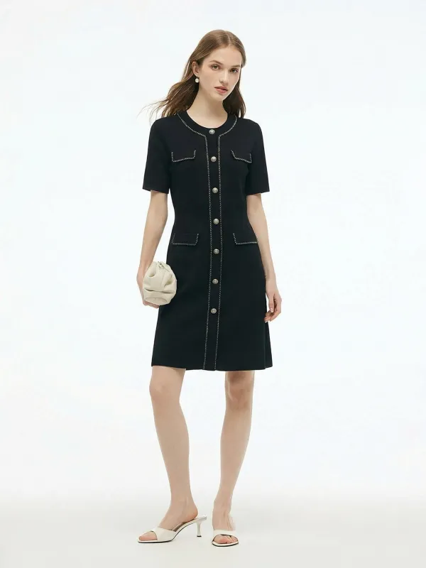 Tencel Blend Round Neck Women Knit Mini Dress made by Goelia