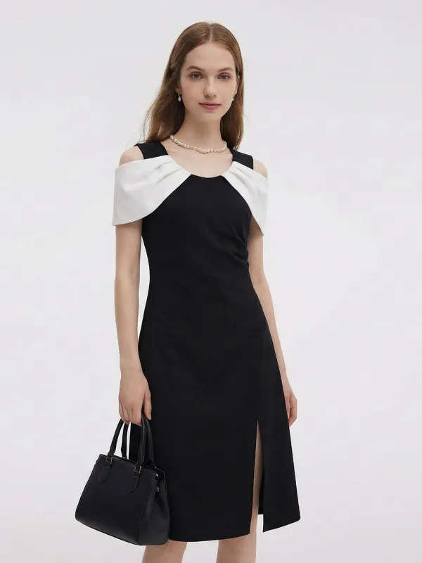 Color Block Cold Shoulder Women Patchwork Side Slit Knit Midi Dress made by Goelia