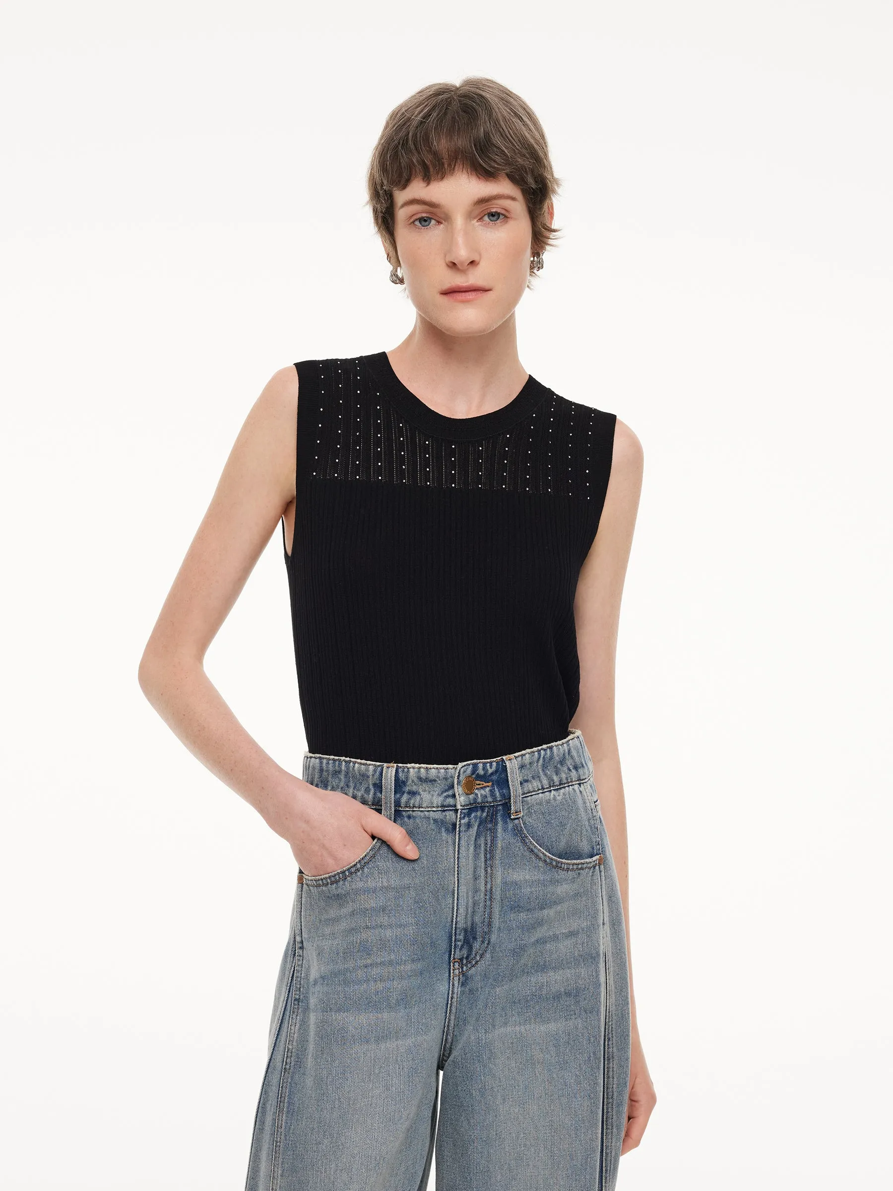 Lyocell Blend Rhinestone Women Knit Tank Top sold by Goelia product image thumbnail 4