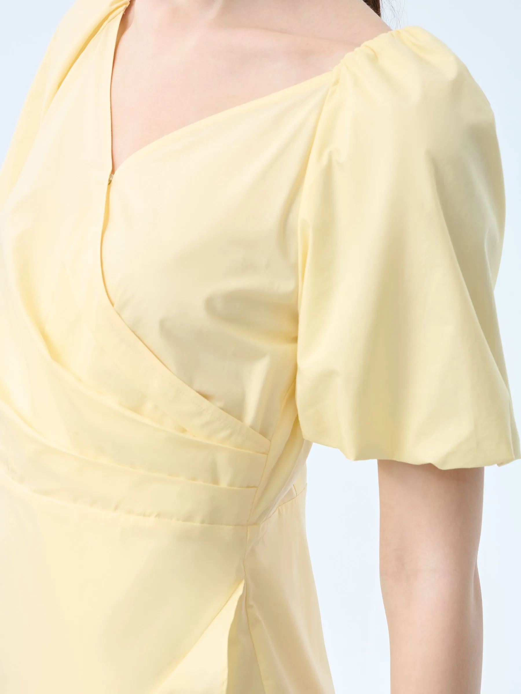 100% Cotton Ruffle Puff Sleeve Women Wrap Midi Dress sold by Goelia product image thumbnail 5