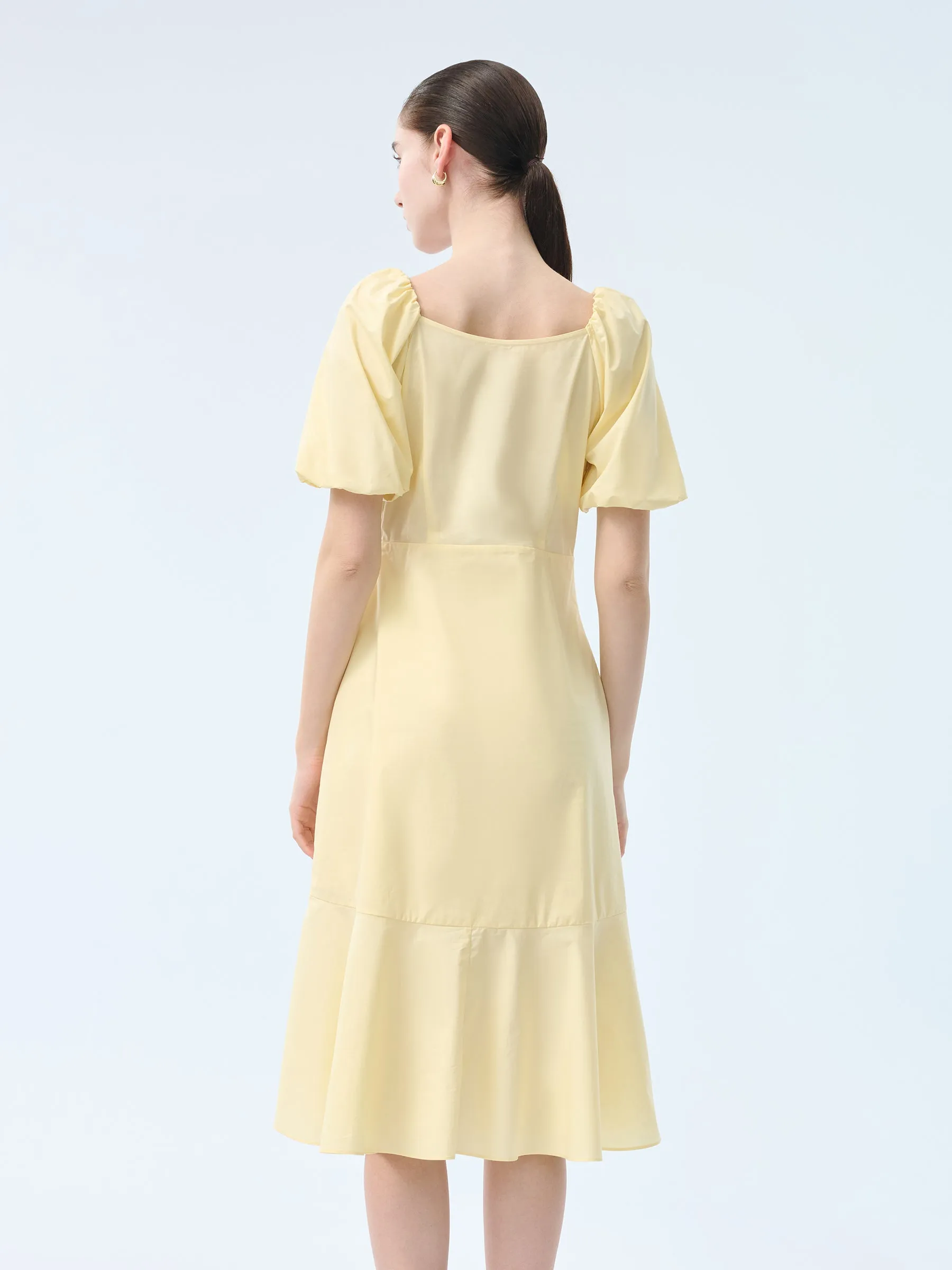 100% Cotton Ruffle Puff Sleeve Women Wrap Midi Dress sold by Goelia product image thumbnail 4