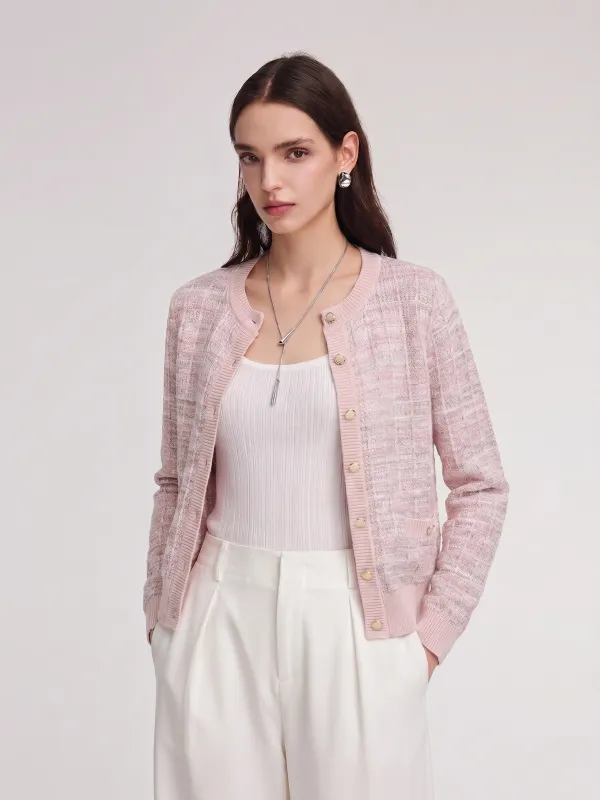 Textured Round Neck Women Stretchy Cardigan made by Goelia