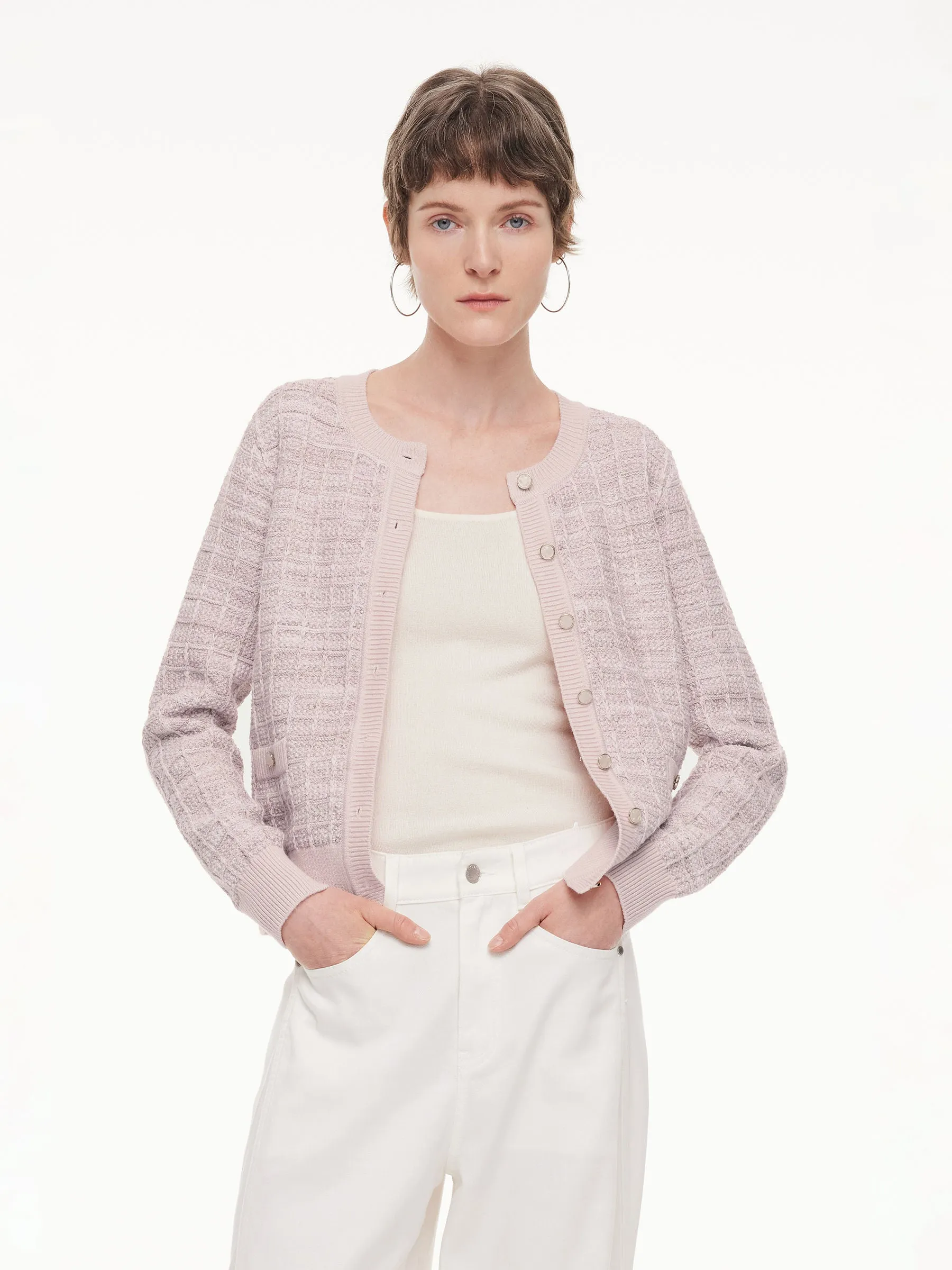 Textured Round Neck Women Stretchy Cardigan sold by Goelia product image thumbnail 2