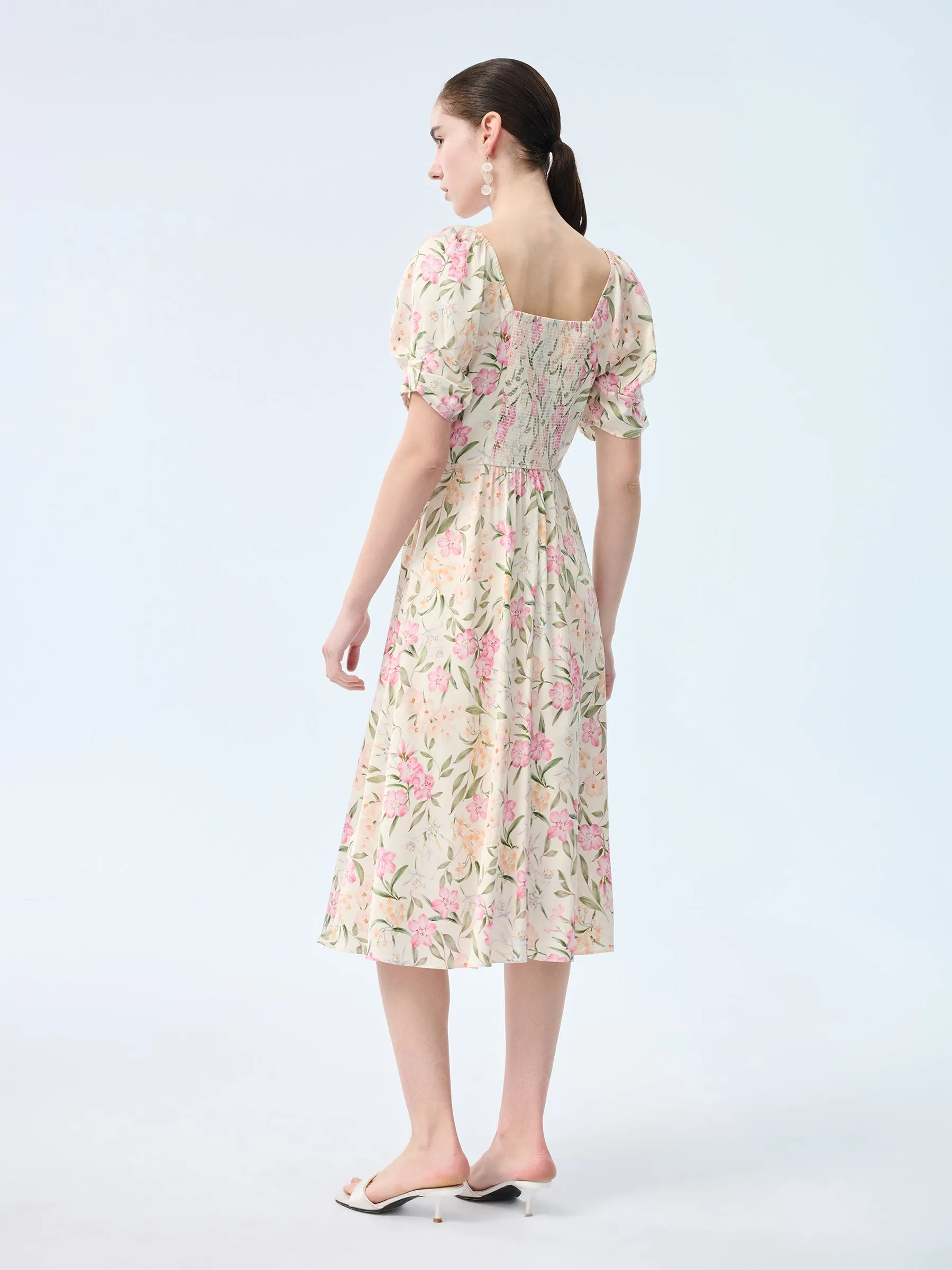 19MM Mulberry Silk Floral Print Women Square Neck Midi Dress sold by Goelia product image thumbnail 4
