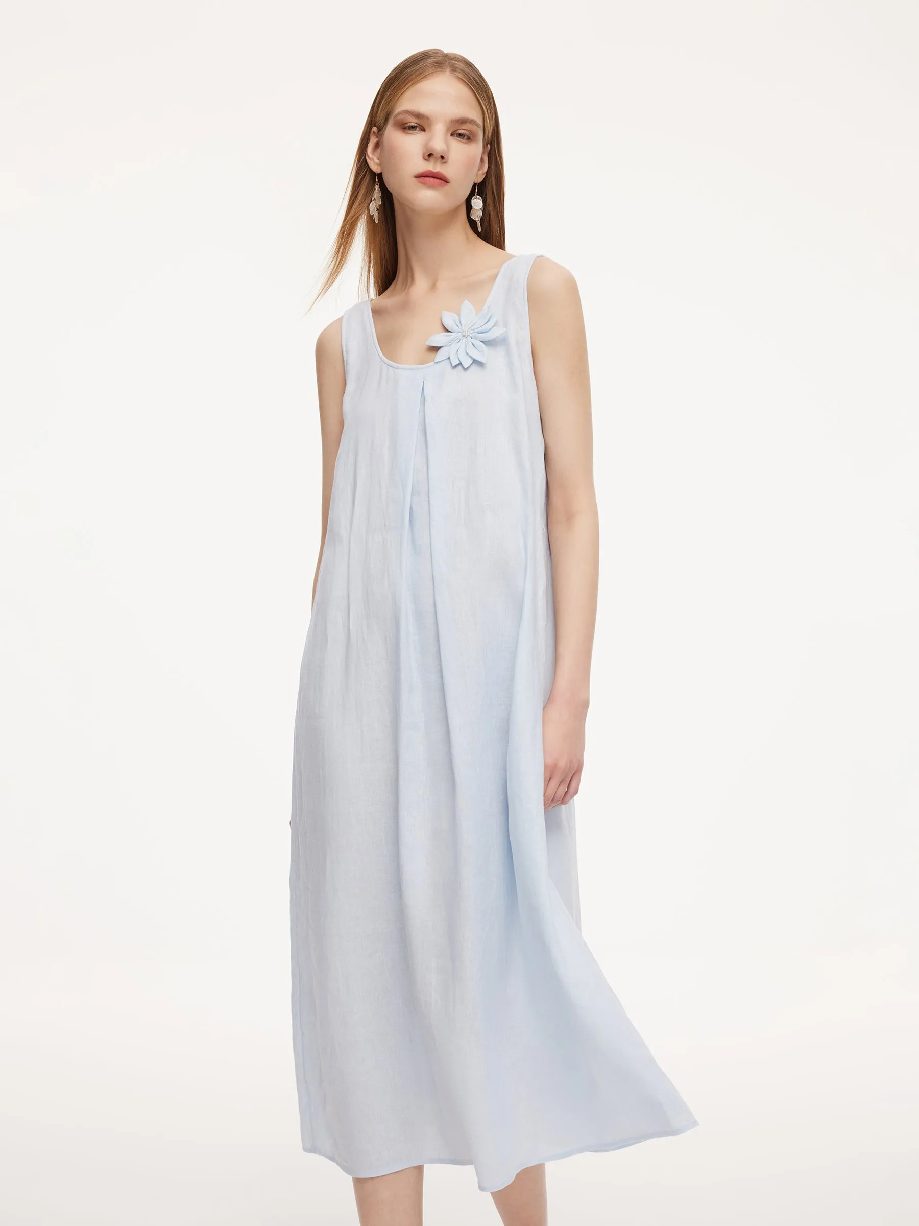 100% Linen Women Sleeveless Maxi Dress sold by Goelia product image thumbnail 2