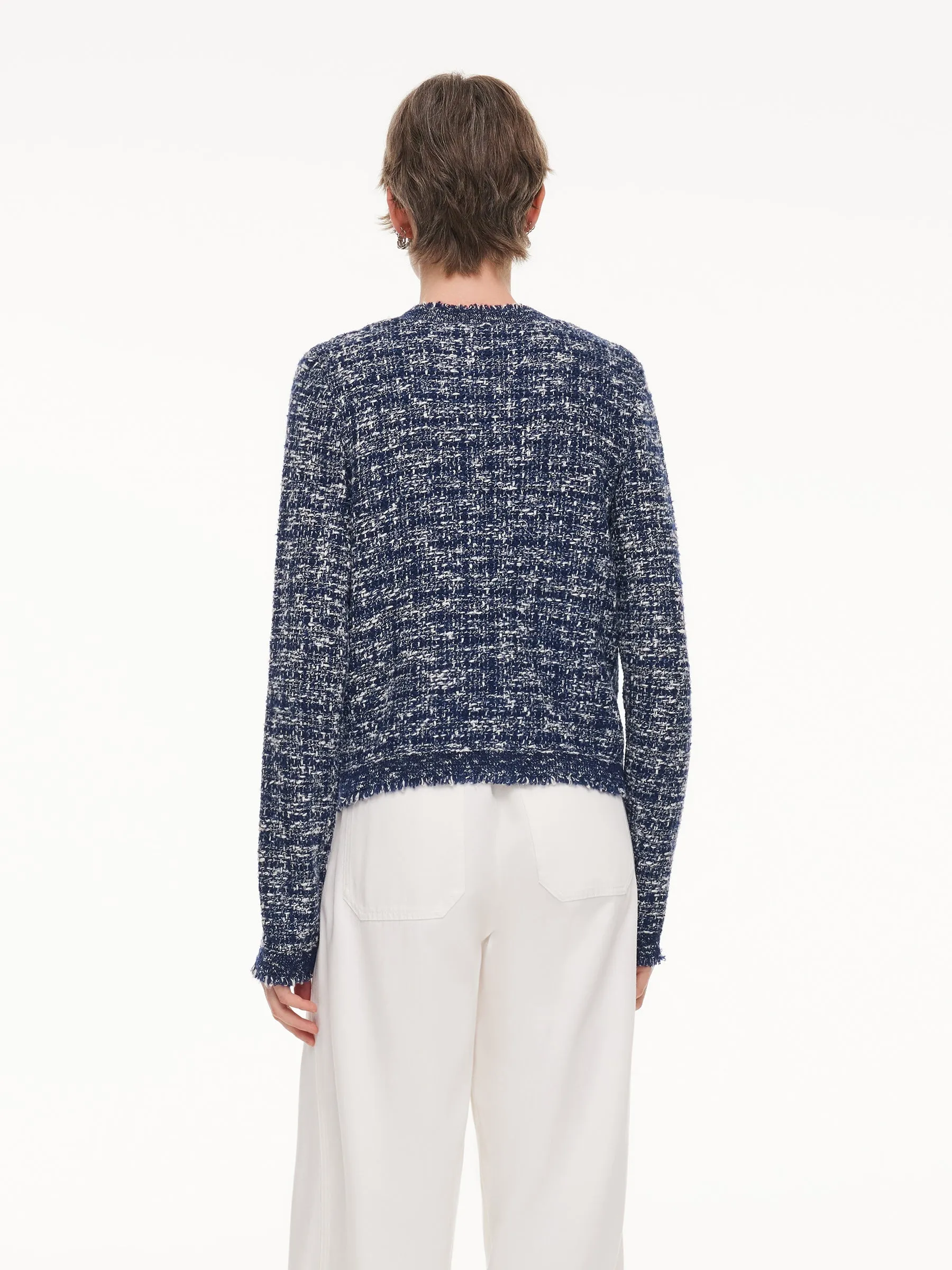 Wool Cotton Blend Frayed Trim Women Cardigan sold by Goelia product image thumbnail 4