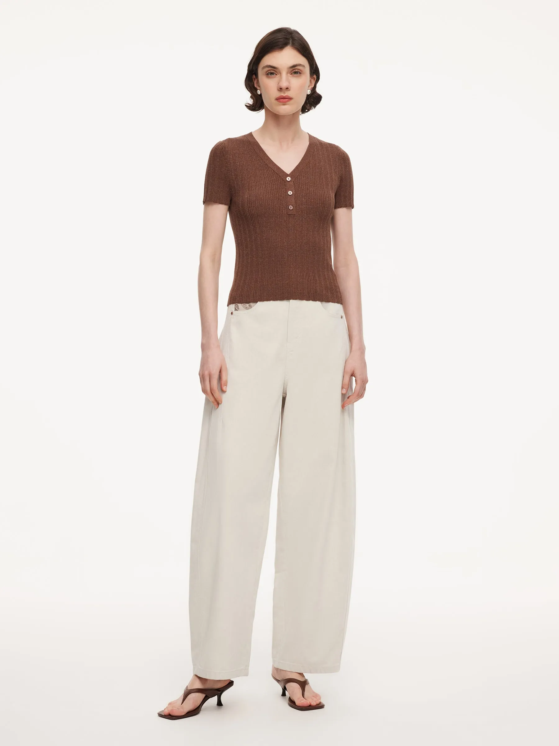Tencel Blend V-Neck Women Glittering Knit Top sold by Goelia product image thumbnail 3