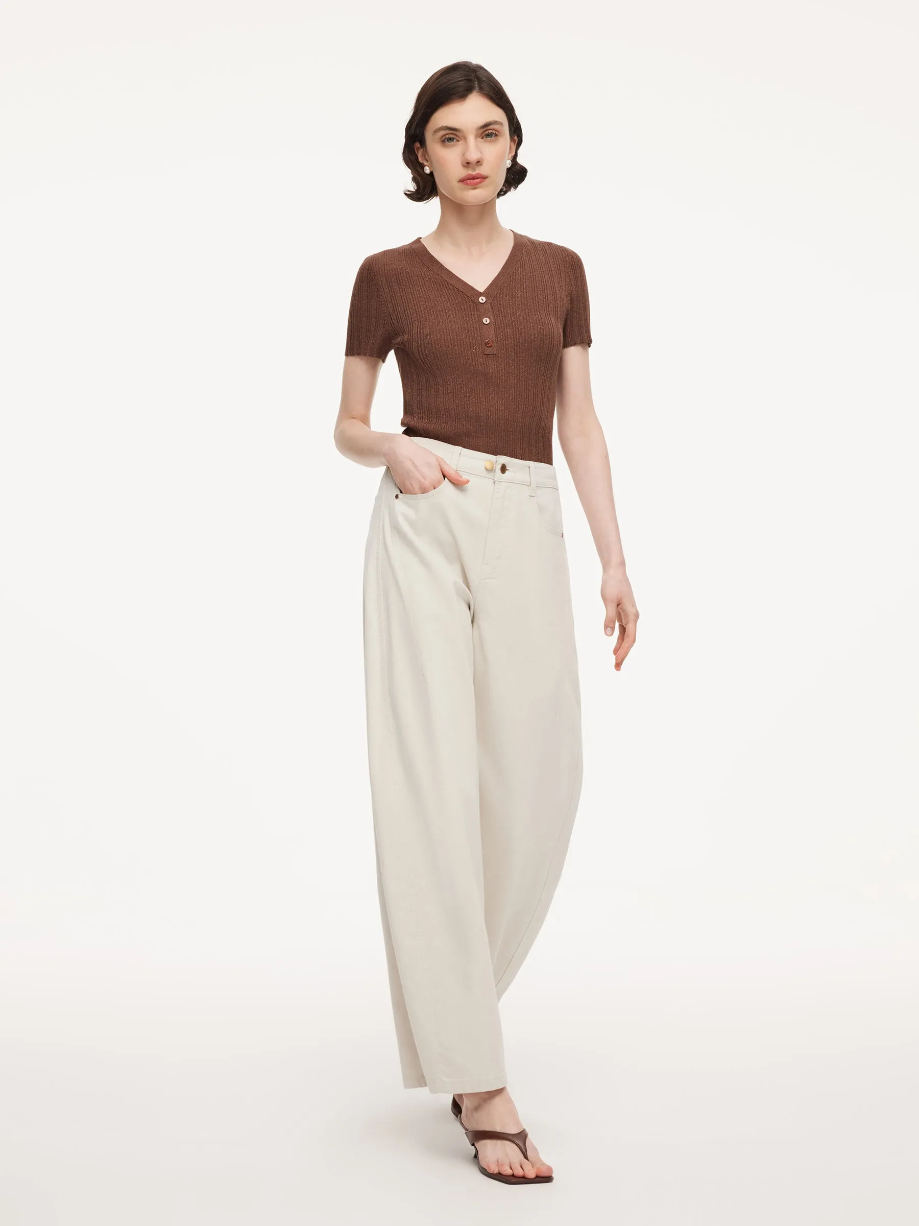Tencel Blend V-Neck Women Glittering Knit Top sold by Goelia product image thumbnail 2