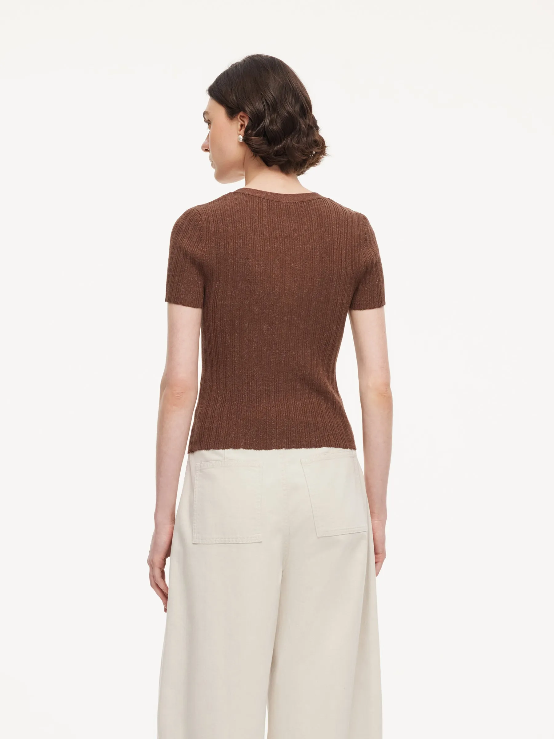 Tencel Blend V-Neck Women Glittering Knit Top sold by Goelia product image thumbnail 4