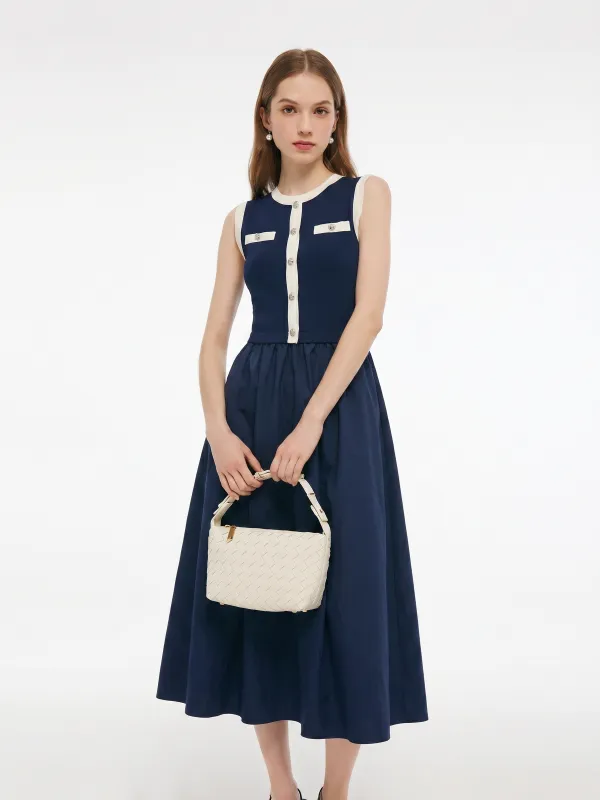 Lyocell Blend Contrast Trim Women Patchwork Sleeveless Maxi Dress made by Goelia