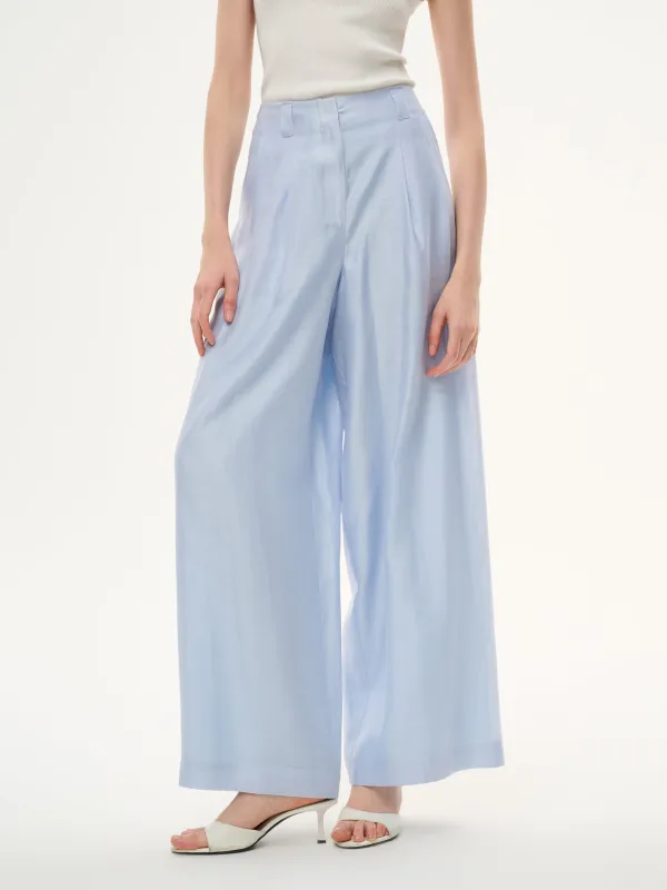 Tencel Acetate Linen Blend Women Straight Leg Pants made by Goelia