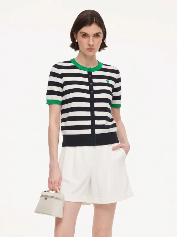 Color Block Stripe Women Embroidered Cardigan made by Goelia