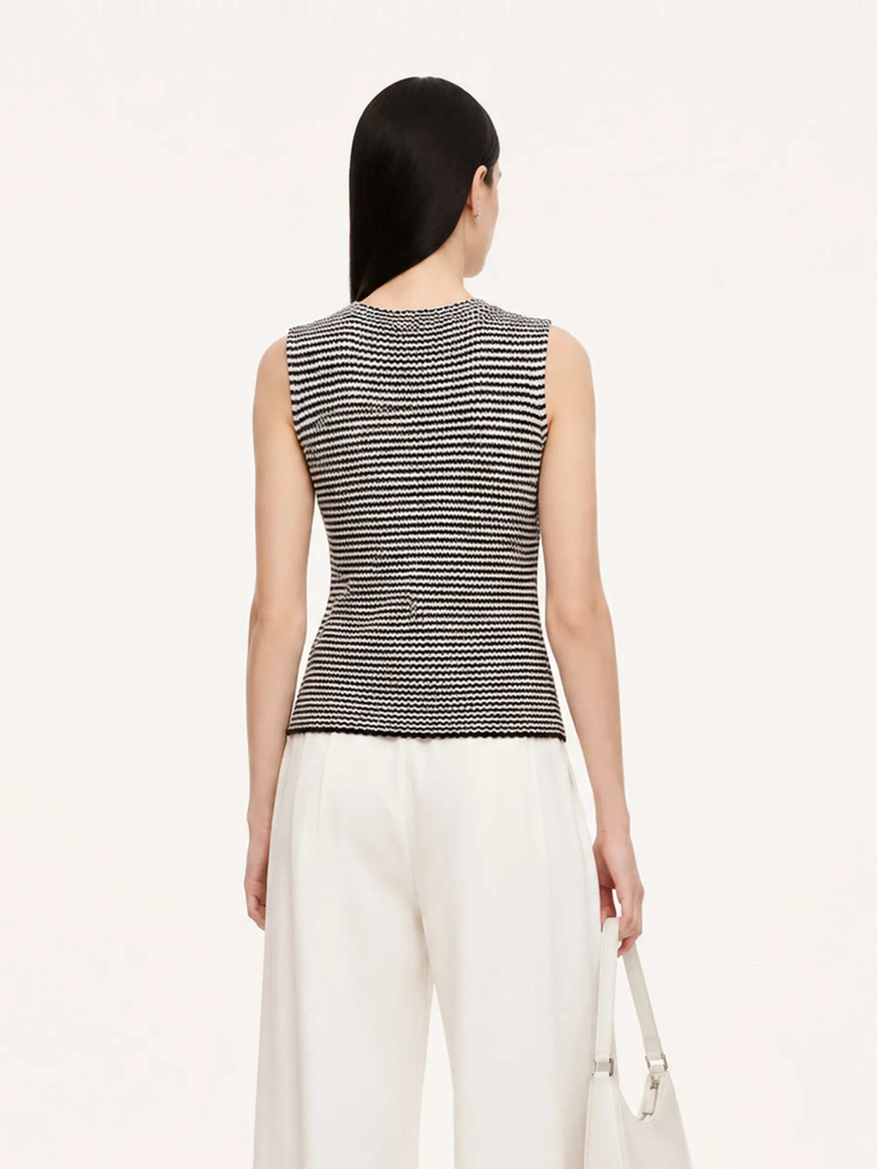 Cotton Blend Black And White Stripe Women Knit Vest sold by Goelia product image thumbnail 2