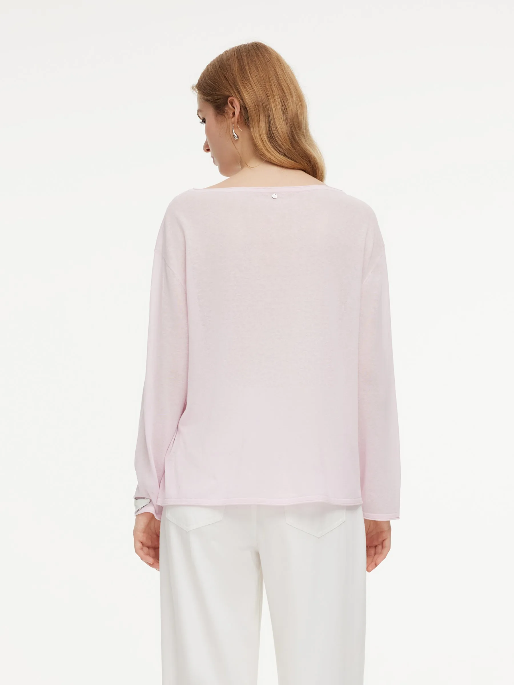 Triacetate Linen Cotton Blend Boat Neck Women Lightweight Knit Top sold by Goelia product image thumbnail 3