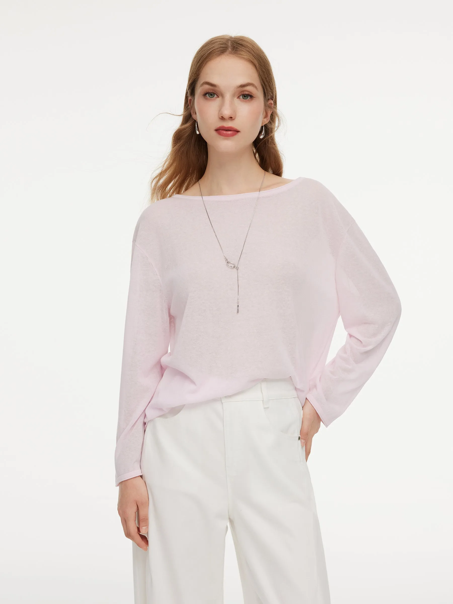 Triacetate Linen Cotton Blend Boat Neck Women Lightweight Knit Top sold by Goelia product image thumbnail 2